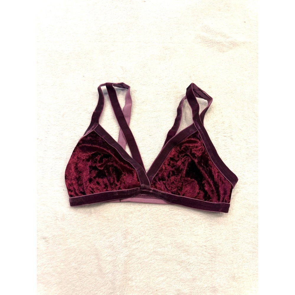 Burgundy Crushed Velvet Wireless Triangle Bralette XS/S RN 134313